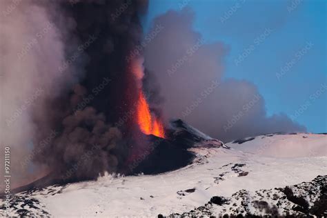 Mount Etna Eruption and lava flow Stock Photo | Adobe Stock