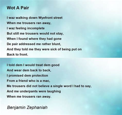 Wot A Pair Poem by Benjamin Zephaniah - Poem Hunter