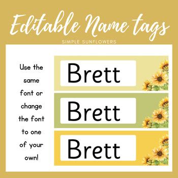 Simple Sunflowers- Name Tags EDITABLE by Mrs Krugers Classroom | TPT