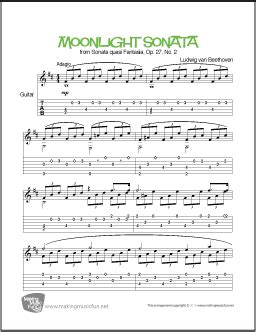 Moonlight Sonata, Op.27 (Beethoven) | Easy Guitar Sheet Music (TAB)