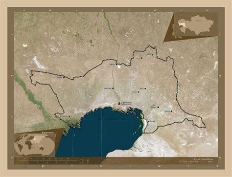 Atyrau, Kazakhstan. Low-res Satellite. Labelled Points of Cities Stock ...