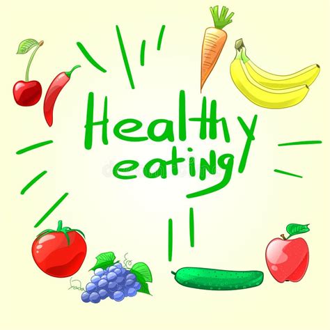 Healthy Eating. Set of Colorful Cartoon Fruits and Vegetables Stock Vector - Illustration of ...