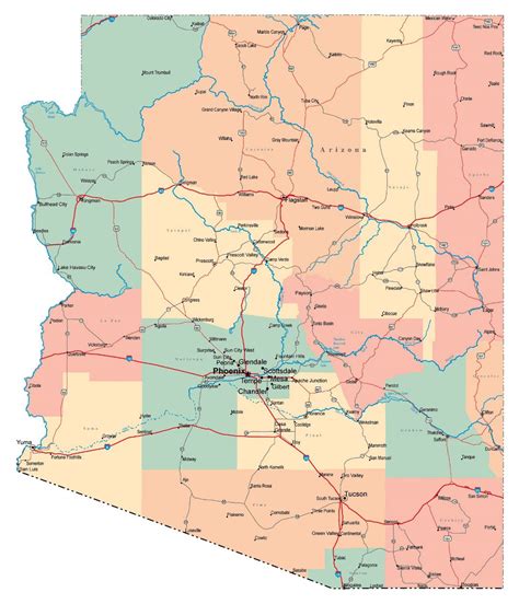Large administrative map of Arizona state with roads, highways and cities | Arizona state | USA ...
