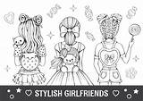 Coloring Pages For Girls Stylish girlfriends Раскраски для девочек  sketch template