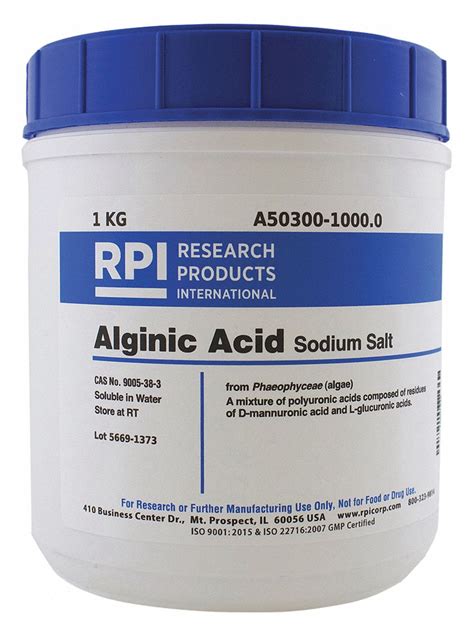 RPI Alginic Acid, Sodium Salt, Powder, 1 kg, 1 EA - 31FW41|A50300-1000.0 - Grainger