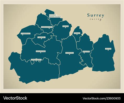 Modern map - surrey county with cities Royalty Free Vector