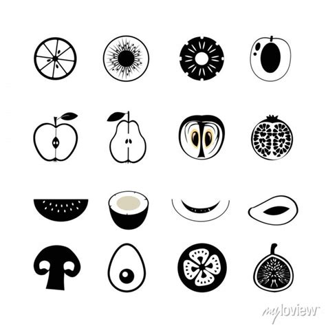 Set of fruits and vegetables. vector illustration.black silhouette wall mural • murals ...