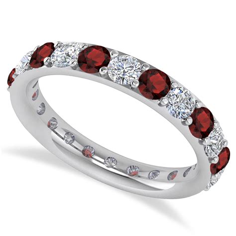 Diamond & Garnet Eternity Wedding Band 14k White Gold 2.00ct - AD6069