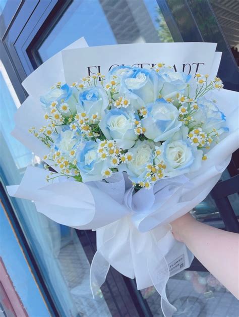 fresh ice blue white rose bouquet | daisy flower bouquet | anniversary flower bouquet ...