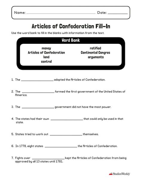 Articles of Confederation Facts & Worksheets For Kids - Worksheets Library