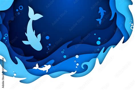 Paper art craft of underwater seascape: undersea world and ocean ...