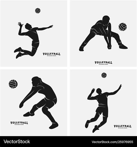 Set volleyball player silhouette Royalty Free Vector Image