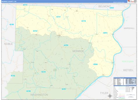 Monroe County, OH Zip Code Wall Map Basic Style by MarketMAPS - MapSales