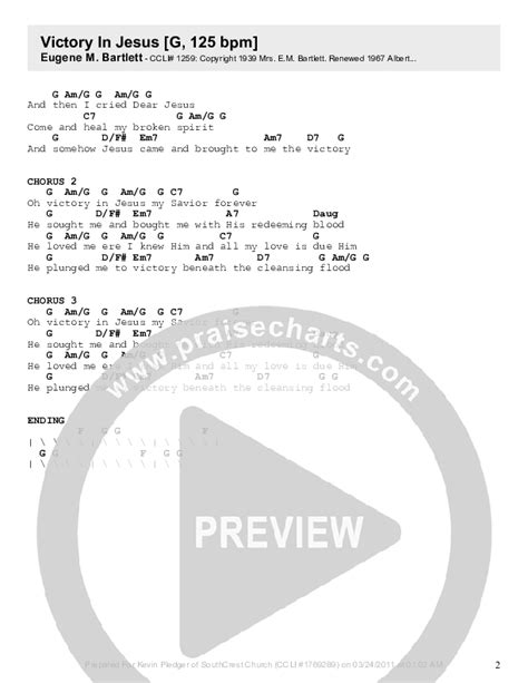 Victory In Jesus Chords PDF (Kevin Pledger) - PraiseCharts