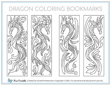 Printable Dragon Coloring Bookmarks