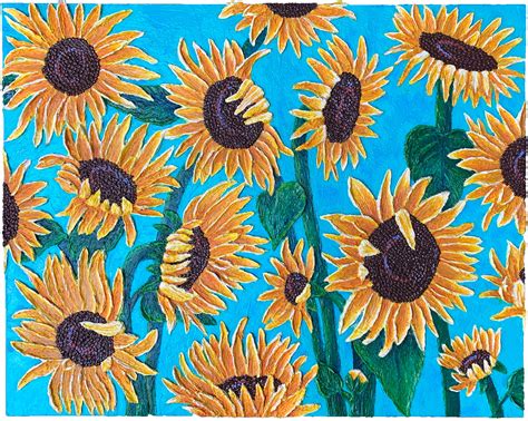 Sunflower Field - Original Sculpted Acrylic Painting