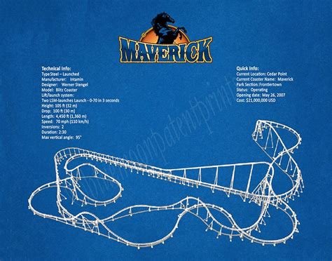 Maverick Roller Coaster Drawing, Cedar Point Roller Coaster, Maverick Roller Coaster Blueprint ...