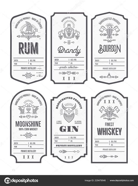 Set Vintage Bottle Label Design Ethnic Elements Thin Line Style Stock ...