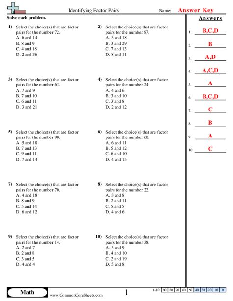 Identifying Factor Pairs Worksheet Download