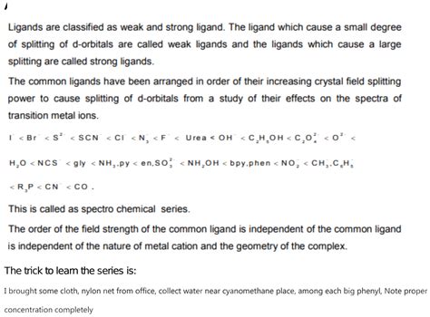 how to remember spectrochemical series