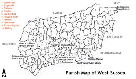 Map of West Sussex showing Parish Boundaries