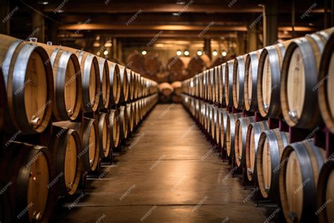 Premium AI Image | Wooden oak barrels for wine in the cellar