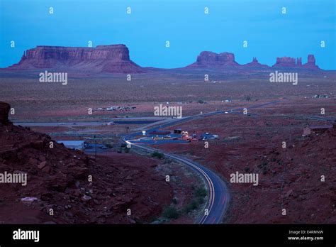 Dusk over Monument Valley and Rock Door Canyon Road, Navajo Nation ...