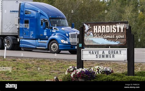 Hardisty, Alberta, Canada. 11th Sep, 2018. A semi tractor-trailer passes by the ''Hardisty ...