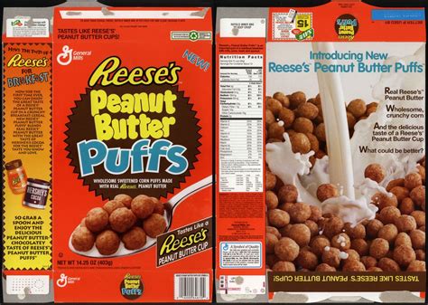 General Mills - Reese's Peanut Butter Puffs cereal box - NEW! - 1994 | Reeses peanut butter ...