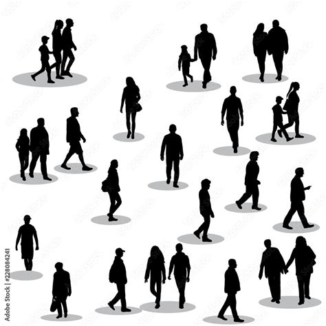 vector, on white background, black silhouette of walking people Stock Vector | Adobe Stock