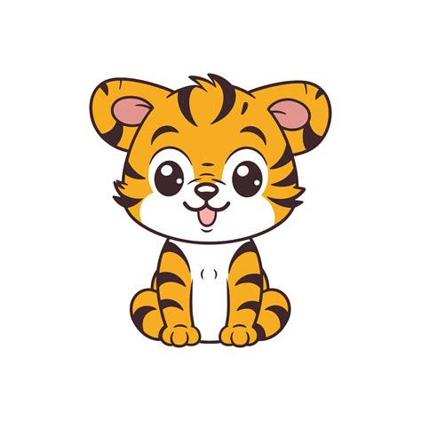 Cute baby tiger cartoon. Flat cute tiger cartoon animal character vector illustration isolated ...