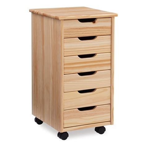 Linon Callie Six Drawer Wood Rolling Storage Cart in Brown | Homesquare