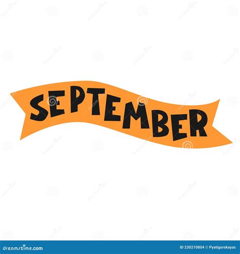 September. Monthly Logo. Hand-lettered Header in Form of Curved Ribbon ...