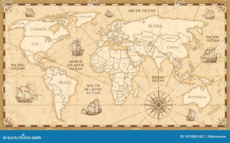 Vector Antique World Map with Countries Boundaries Stock Vector - Illustration of historic ...