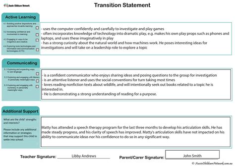 Transition Statement QLD - Aussie Childcare Network