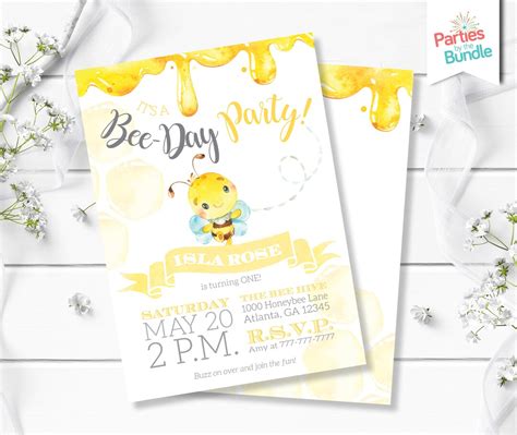 Bee Party, Bee Birthday Invite, Bee Party Invite, Black and Yellow, 1st ...