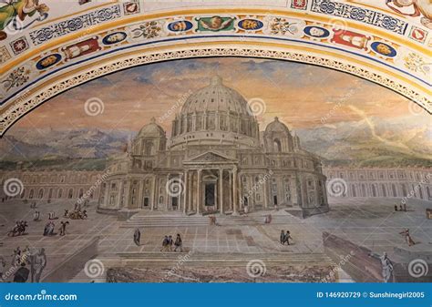 Painting of the St. Peter`s Basilica at the Vatican Museums Editorial ...