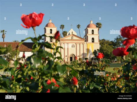 Mission Santa Barbara behind Red Roses Stock Photo - Alamy