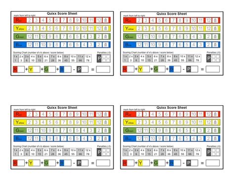 Printable Qwixx Score Sheets