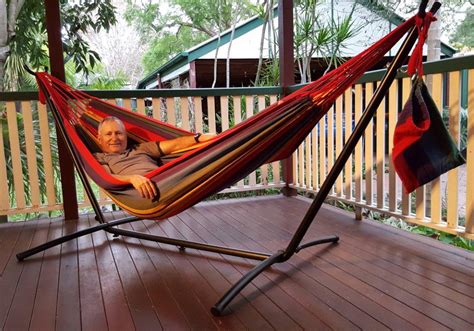 Free Standing Hammock: Red And Yellow Canvas Hammock With Fixed Stand ...