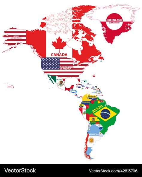 North and south america map combined with flags Vector Image