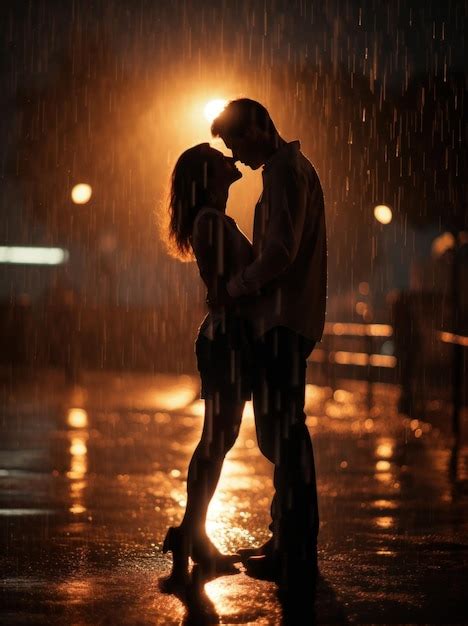 Premium Photo | Photograph romantic couple kissing under the rain at golden hour portrait format