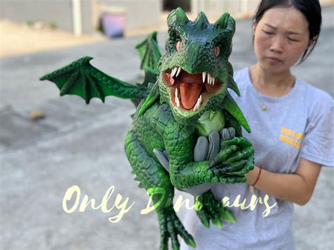 Realistic Flying Emerald Green Baby Dragon Puppet | Only Dinosaurs