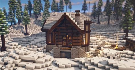 Minecraft Tutorial: How to Build a Winter Log Cabin (Full step by step) Minecraft Map