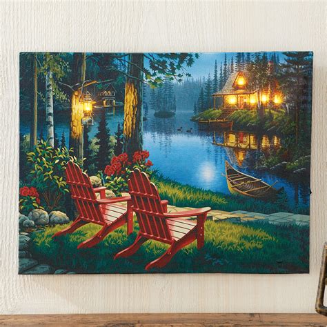 Lighted Lakeside Rustic Cabin LED Canvas Wall Art | Collections Etc.