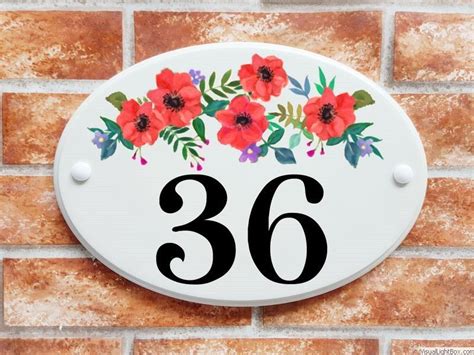 Red flowers house number plaque | Ceramic house numbers, House numbers, Ceramic cafe