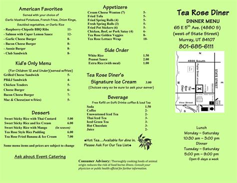 Tea Rose Diner menu | SLC menu