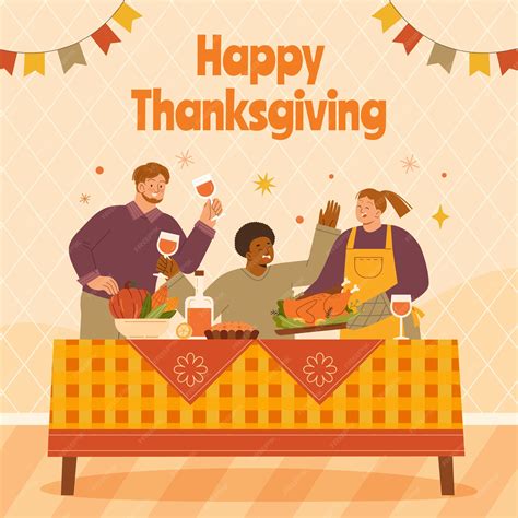 Premium Vector | Flat thanksgiving illustration with people and dinner ...