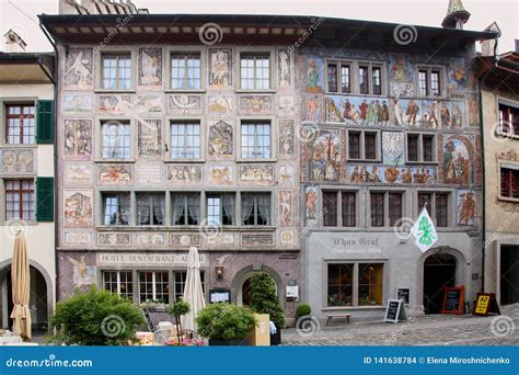 Gruyere, Switzerland - May, 2017: the Street of Old Town Touristic ...