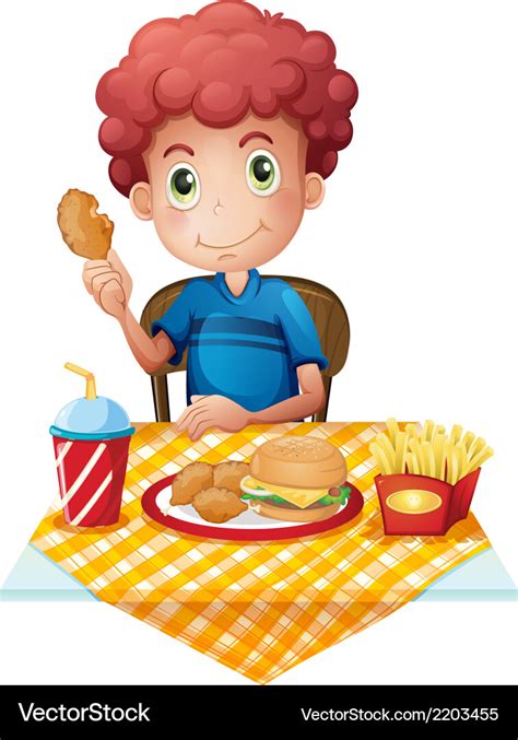 A hungry boy eating Royalty Free Vector Image - VectorStock